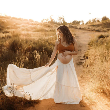 MQTIME  -  Maternity Photography Props Dress Linen Cotton Long Skirt&Knit Camisole Top Pairing Wilderness Style Photography Clothing